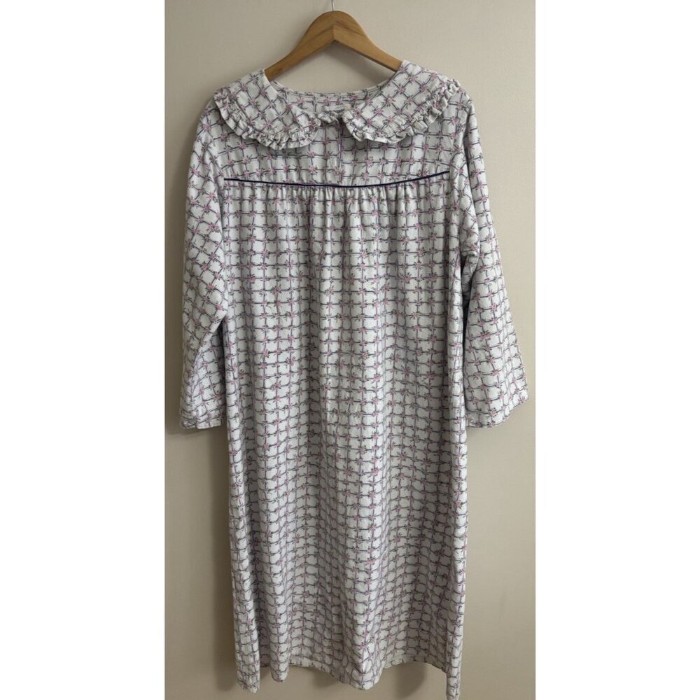 Vintage 80s Pink Roses Flannel Long Sleeve Cottagecore Prairie Nightgown XL